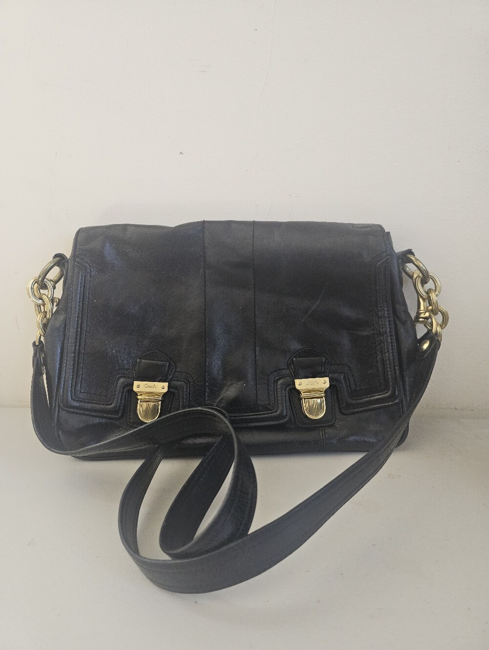 Vintage Coach Poppy Leather Pushlock Flap Bag #17925 Black Convertible Crossbody - Picture 3 of 16